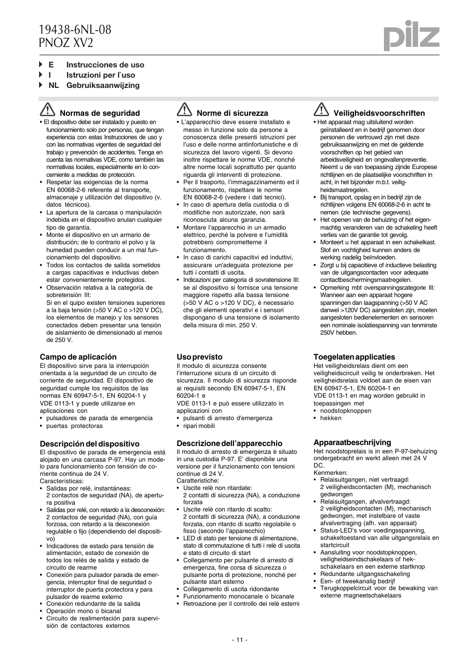 Pilz PNOZ XV2 30/24VDC 2n/o 2n/o t User Manual | Page 11 / 20