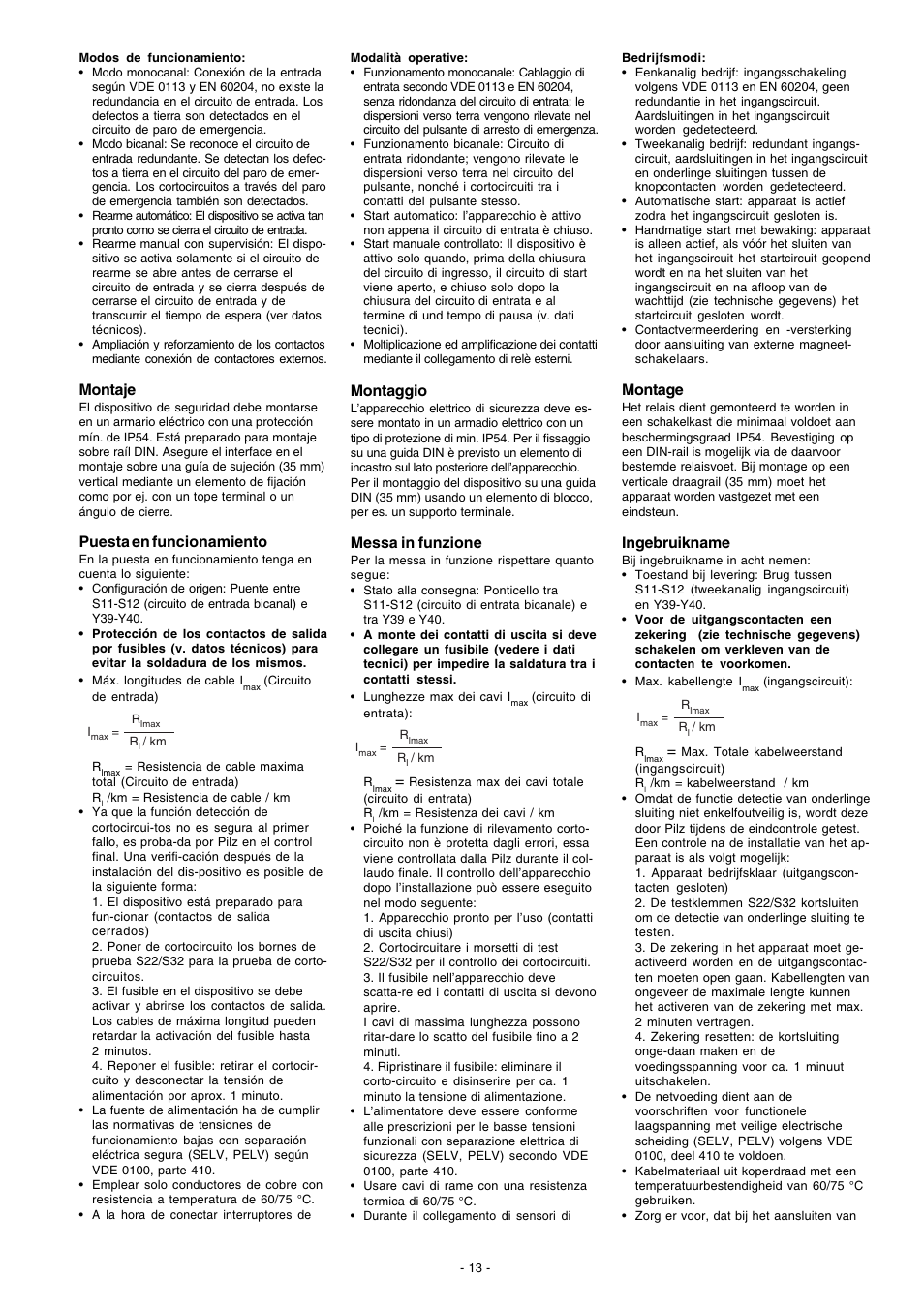 Montaje, Puesta en funcionamiento, Montaggio | Messa in funzione, Montage, Ingebruikname | Pilz PNOZ XV2 30/24VDC 2n/o 2n/o t User Manual | Page 13 / 20