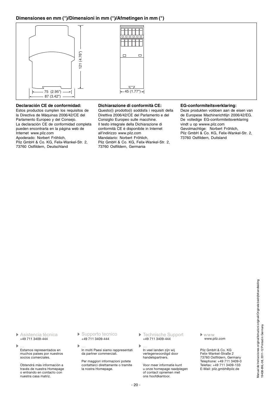 Pilz PNOZ XV2 30/24VDC 2n/o 2n/o t User Manual | Page 20 / 20