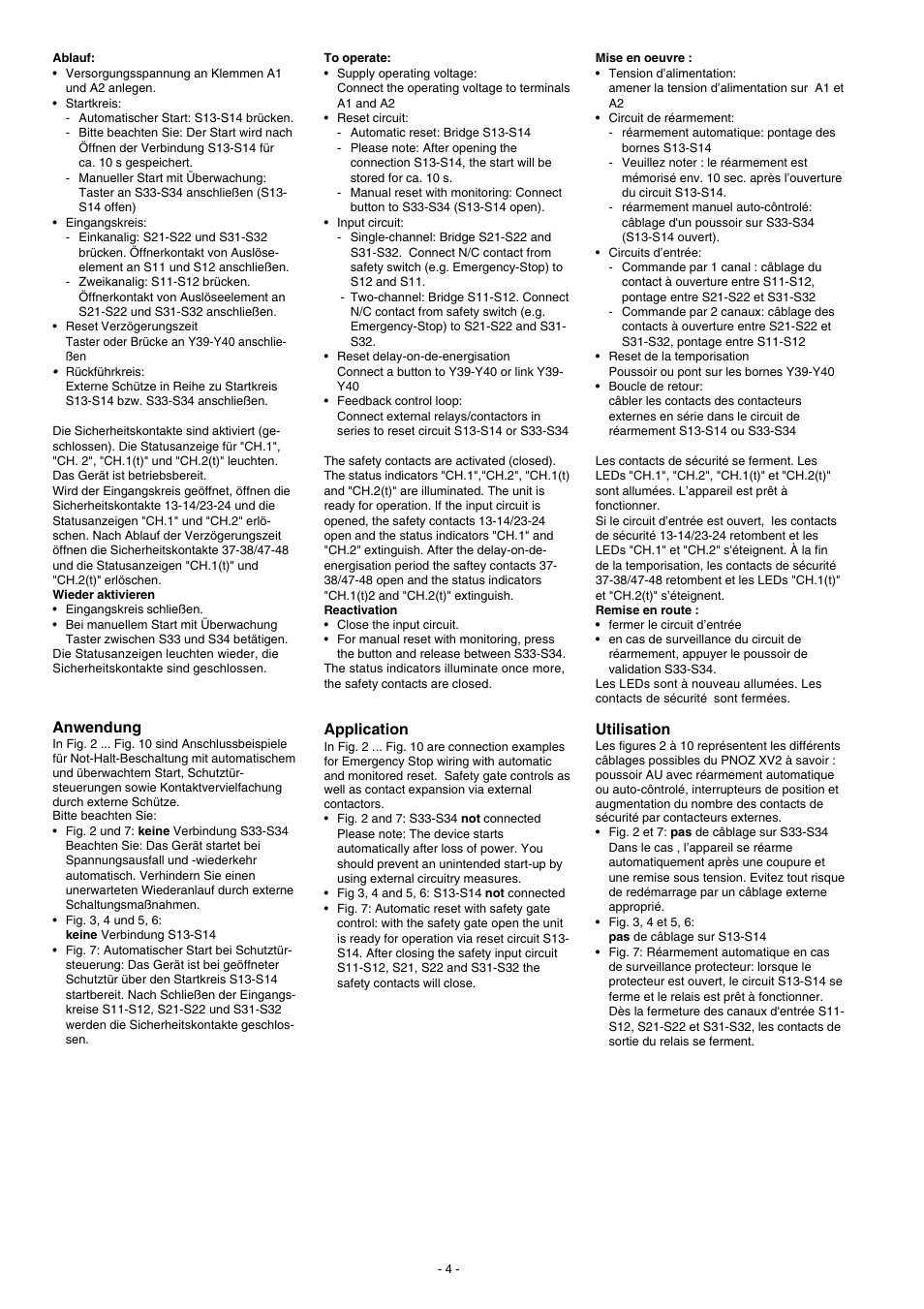 Anwendung, Application, Utilisation | Pilz PNOZ XV2 30/24VDC 2n/o 2n/o t User Manual | Page 4 / 20