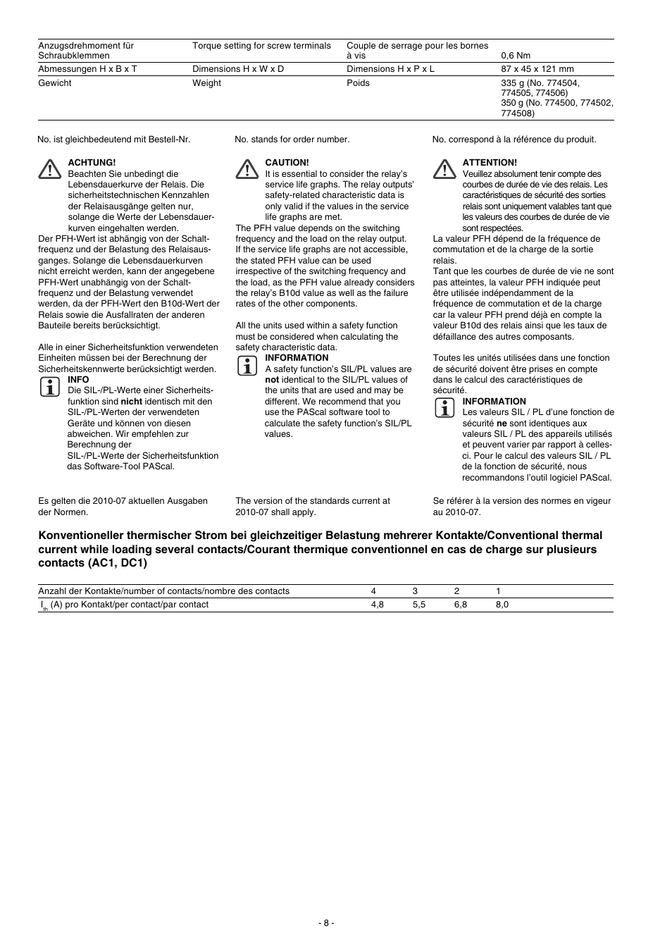 Pilz PNOZ XV2 30/24VDC 2n/o 2n/o t User Manual | Page 8 / 20