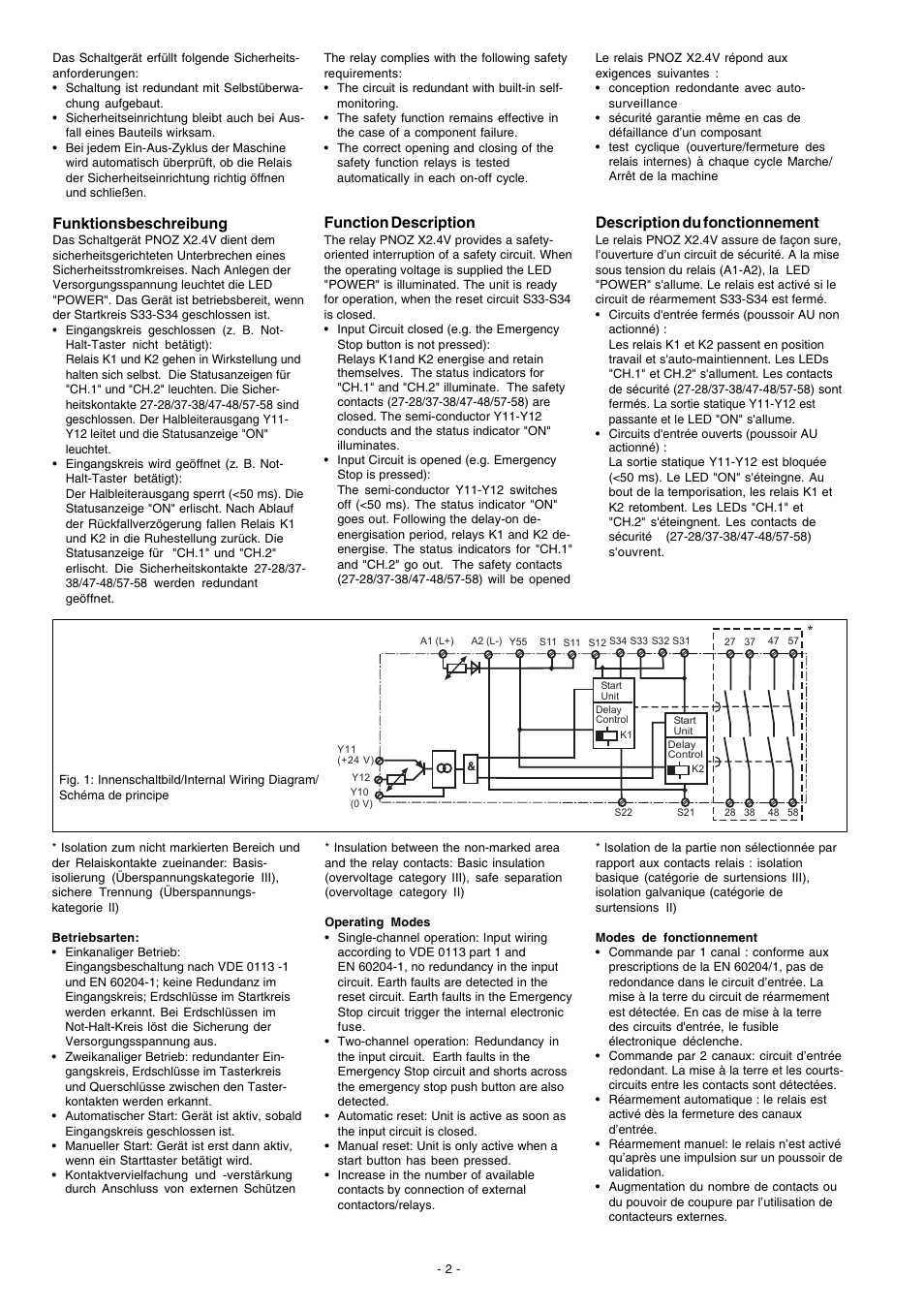 Funktionsbeschreibung, Description du fonctionnement, Function description | Pilz PNOZ X2.4V 1/24VDC 4n/o 1so fix User Manual | Page 2 / 8