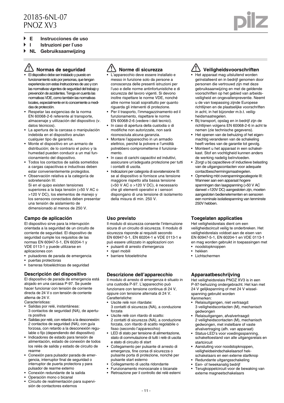 Pilz PNOZ XV3 30/24VDC 3n/o 2n/o t User Manual | Page 11 / 20