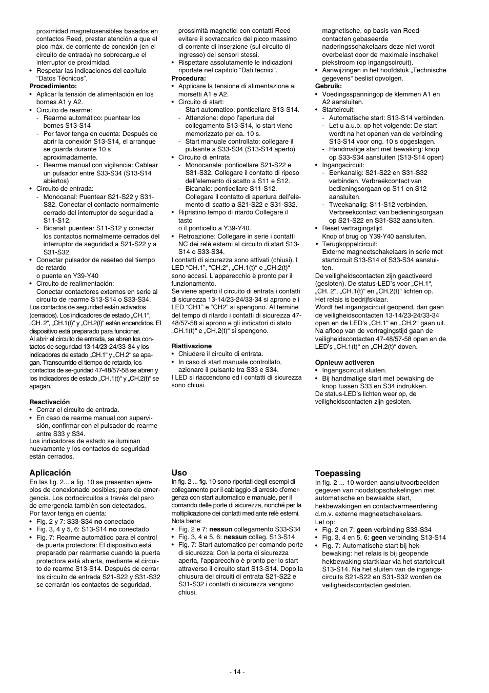 Aplicación, Toepassing | Pilz PNOZ XV3 30/24VDC 3n/o 2n/o t User Manual | Page 14 / 20