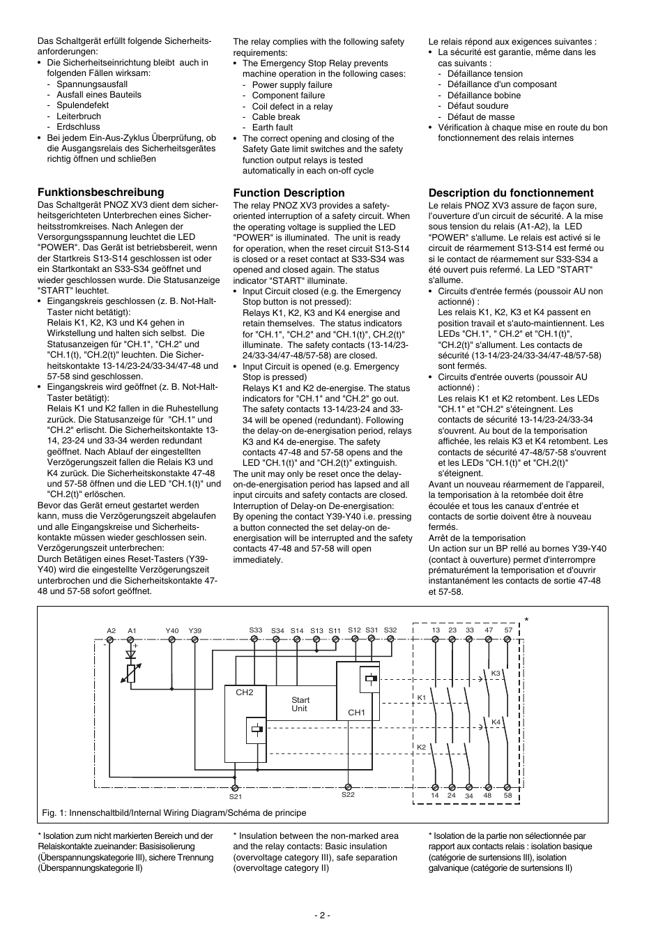 Function description, Funktionsbeschreibung, Description du fonctionnement | Pilz PNOZ XV3 30/24VDC 3n/o 2n/o t User Manual | Page 2 / 20