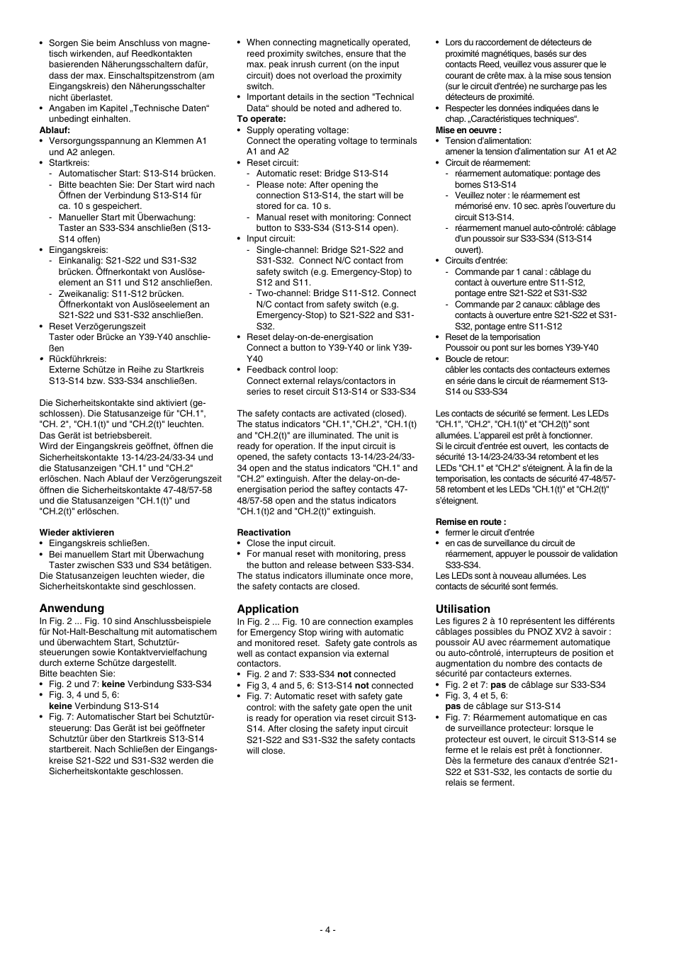 Utilisation, Anwendung, Application | Pilz PNOZ XV3 30/24VDC 3n/o 2n/o t User Manual | Page 4 / 20