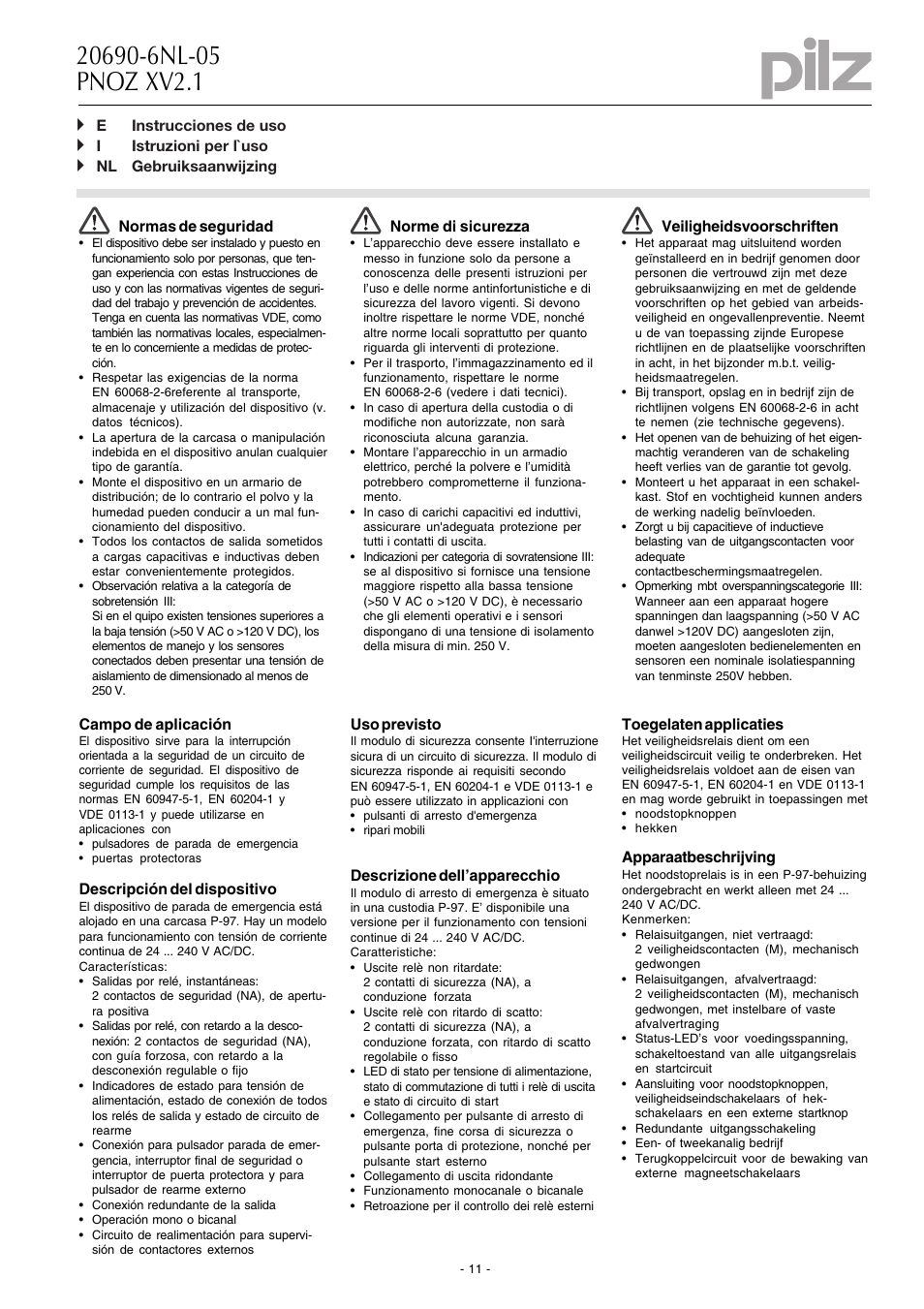 Pilz PNOZ XV2.1 30/24-240VACDC 2n/o 2n/o t User Manual | Page 11 / 20