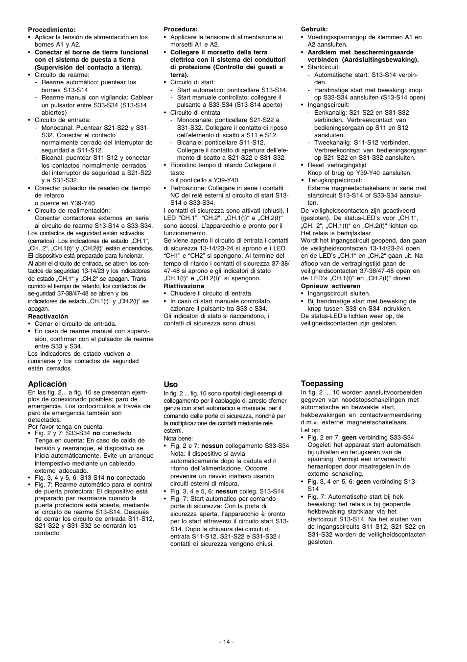 Aplicación, Toepassing | Pilz PNOZ XV2.1 30/24-240VACDC 2n/o 2n/o t User Manual | Page 14 / 20