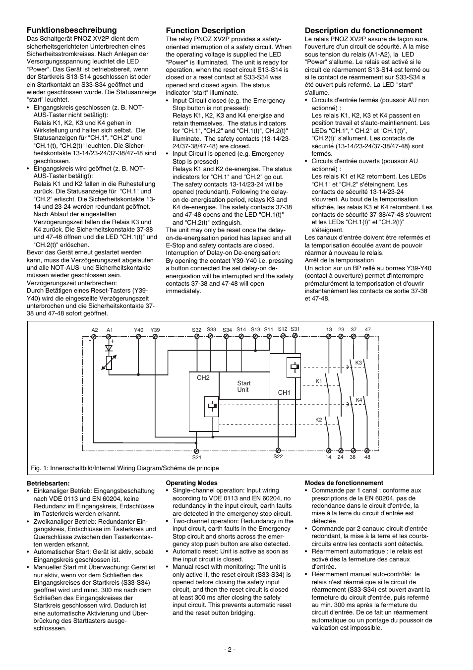 Function description, Funktionsbeschreibung, Description du fonctionnement | Pilz PNOZ XV2P 30/24VDC 2n/o 2n/o t User Manual | Page 2 / 16