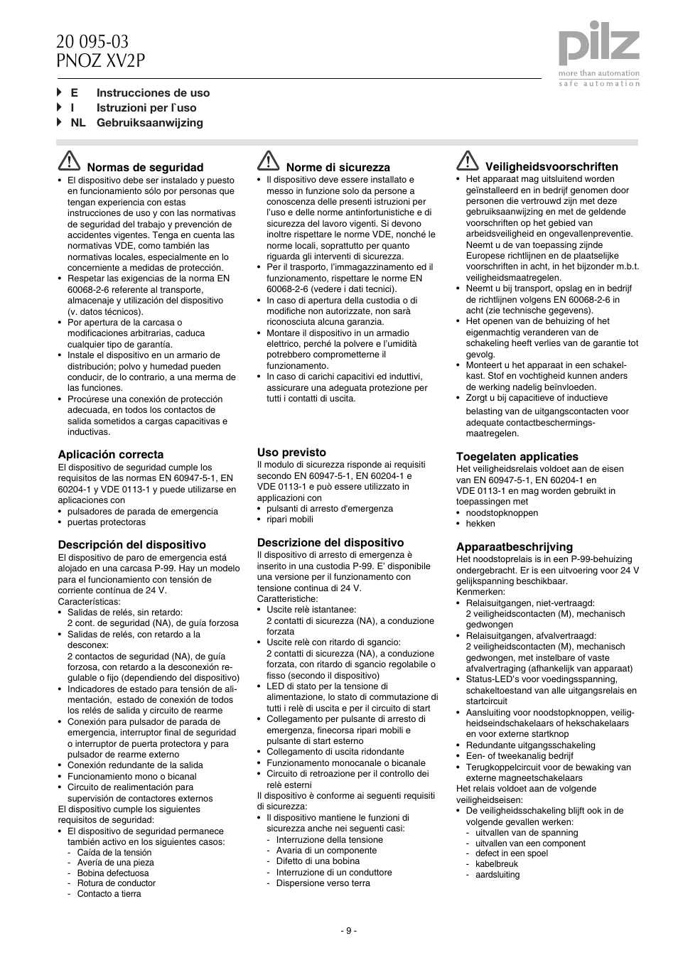 Pilz PNOZ XV2P 30/24VDC 2n/o 2n/o t User Manual | Page 9 / 16