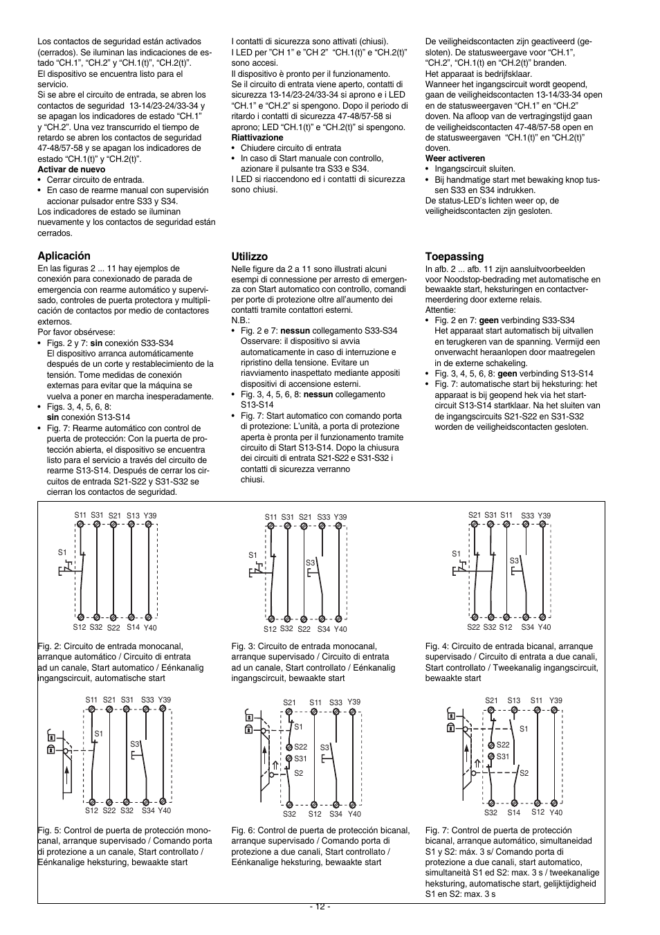Aplicación, Utilizzo, Toepassing | Pilz PNOZ XV3P 30/24 VDC 3n/o 2n/o t User Manual | Page 12 / 16