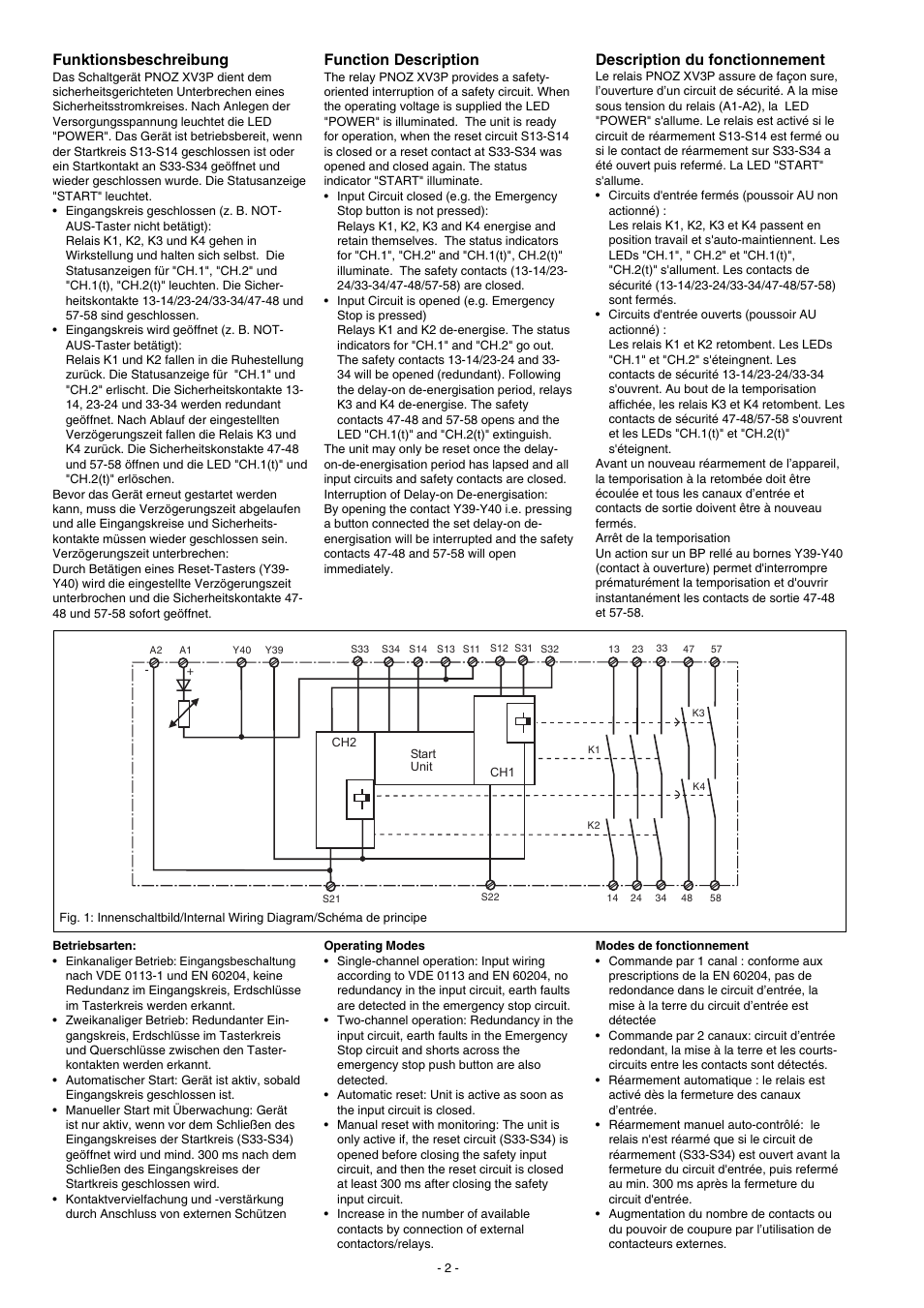 Function description, Funktionsbeschreibung, Description du fonctionnement | Pilz PNOZ XV3P 30/24 VDC 3n/o 2n/o t User Manual | Page 2 / 16