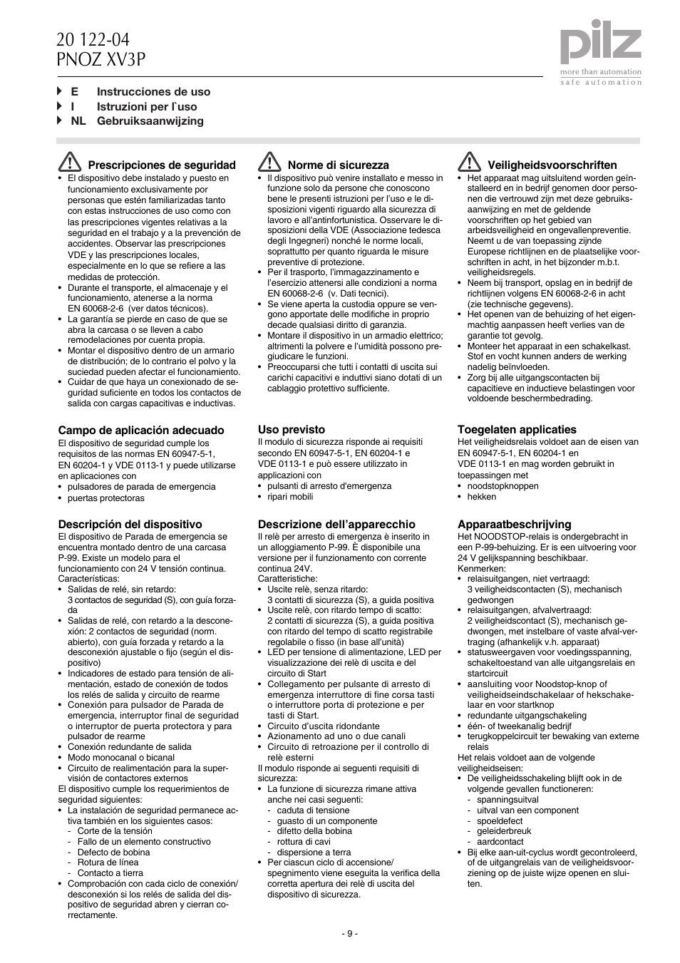 Pilz PNOZ XV3P 30/24 VDC 3n/o 2n/o t User Manual | Page 9 / 16