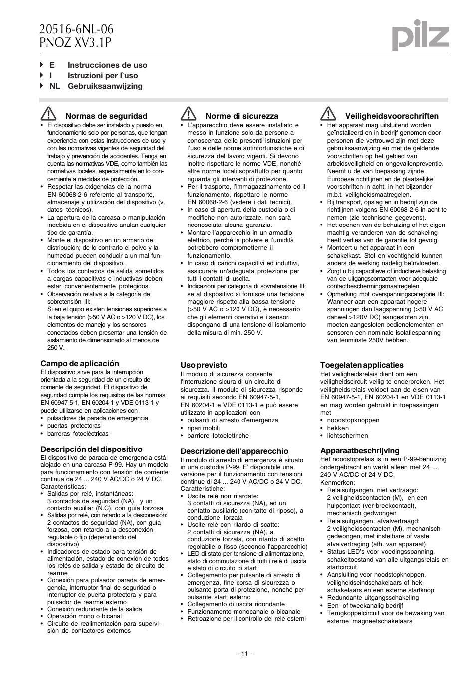 Pilz PNOZ XV3.1P 30/24VDC 3n/o 1n/c 2n/o t User Manual | Page 11 / 20
