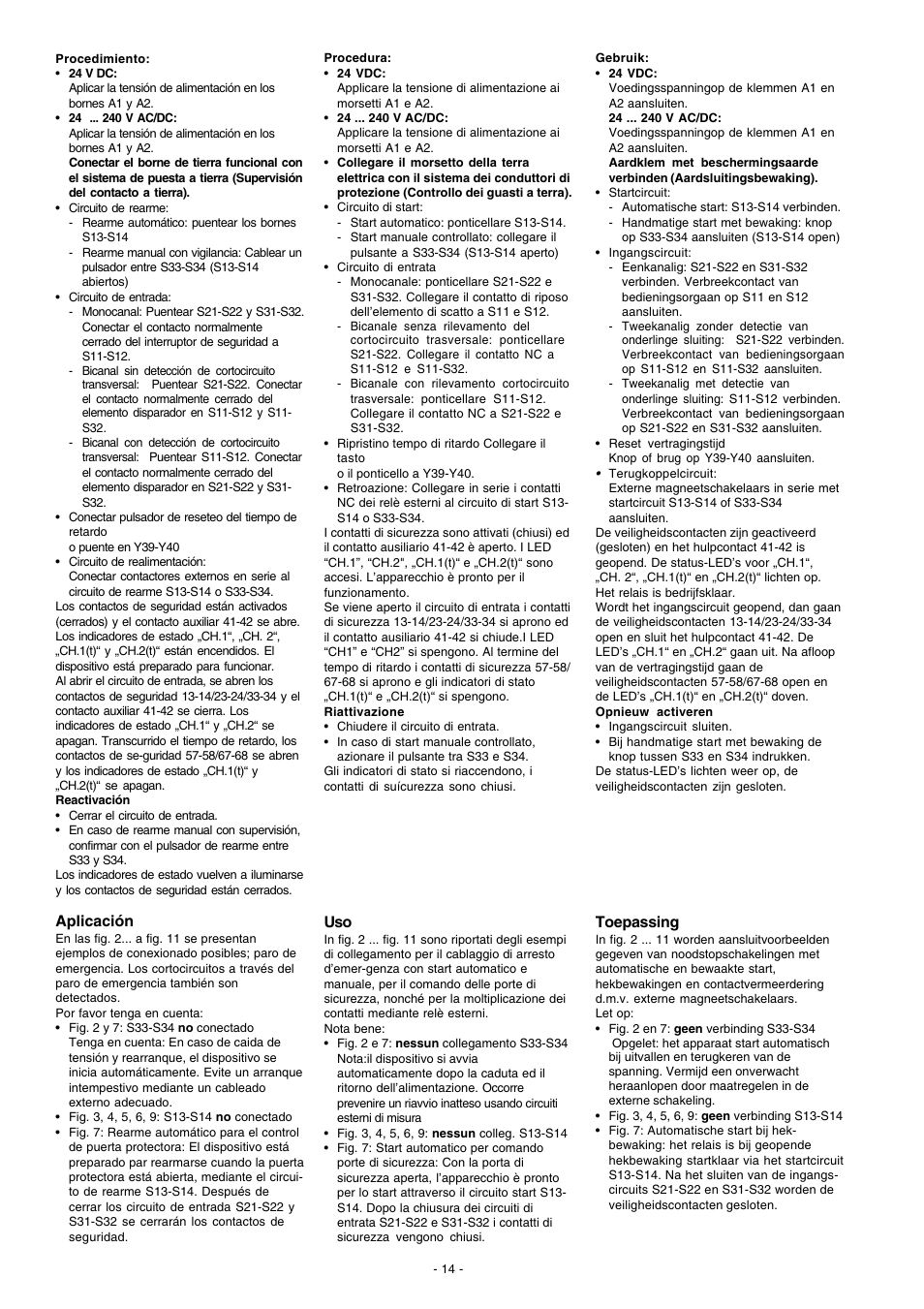 Aplicación, Toepassing | Pilz PNOZ XV3.1P 30/24VDC 3n/o 1n/c 2n/o t User Manual | Page 14 / 20