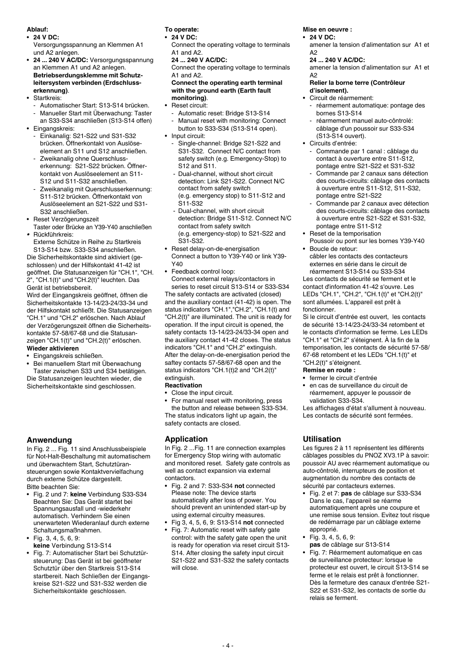 Application, Utilisation, Anwendung | Pilz PNOZ XV3.1P 30/24VDC 3n/o 1n/c 2n/o t User Manual | Page 4 / 20