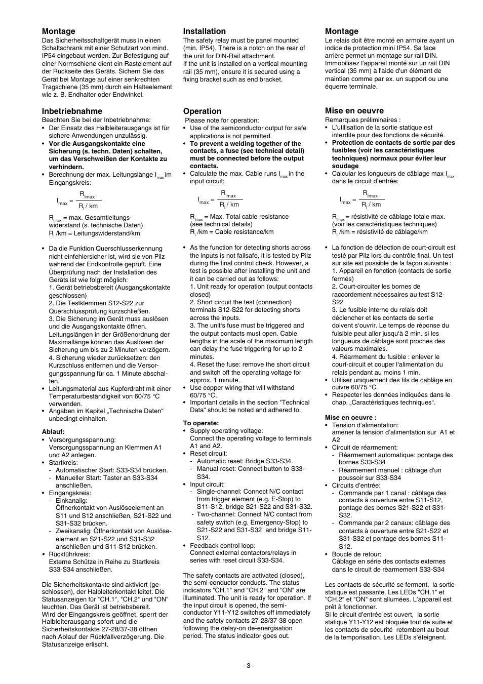 Montage, Inbetriebnahme, Mise en oeuvre | Installation, Operation | Pilz PNOZ X2.1VP 0.75/24VDC 1so 2n/o fix User Manual | Page 3 / 8