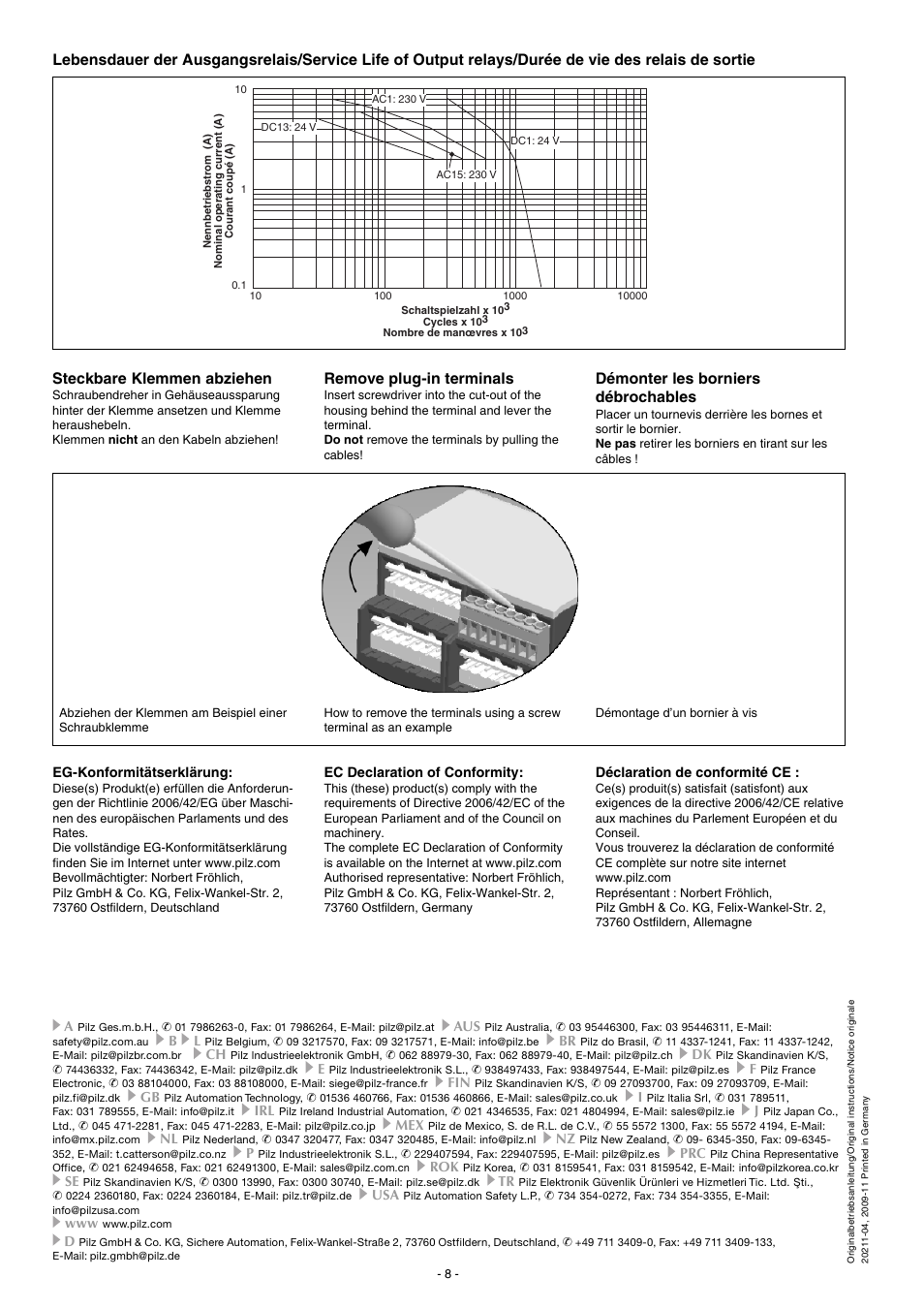 Remove plug-in terminals, Démonter les borniers débrochables | Pilz PNOZ X2.1VP 0.75/24VDC 1so 2n/o fix User Manual | Page 8 / 8