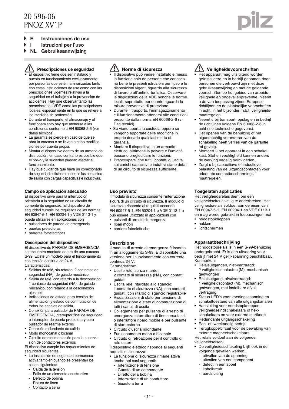 Pilz PNOZ XV1P 3/24VDC 2n/o 1n/o t User Manual | Page 11 / 20
