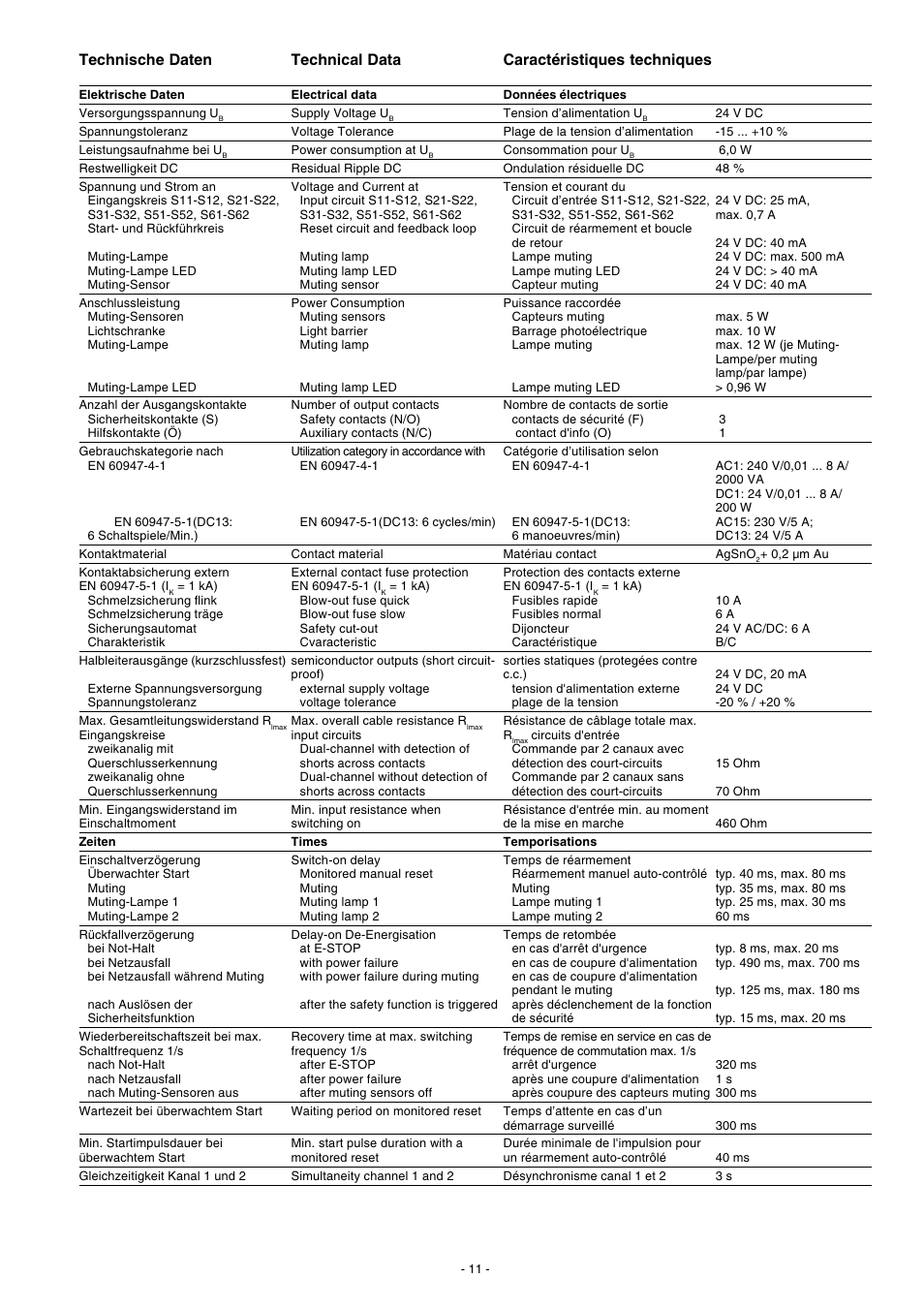 Technische daten, Technical data, Caractéristiques techniques | Pilz PMUT X1P 24VDC 3n/o 1n/c 5so User Manual | Page 11 / 16