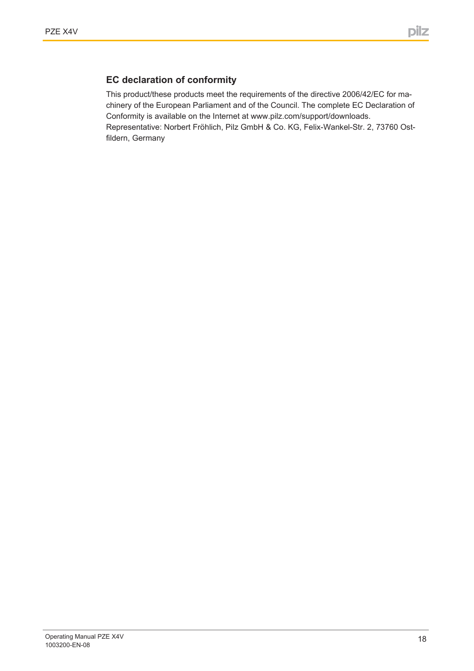 Ec declaration of conformity | Pilz PZE X4V 0,5/24VDC 4n/o fix User Manual | Page 18 / 19