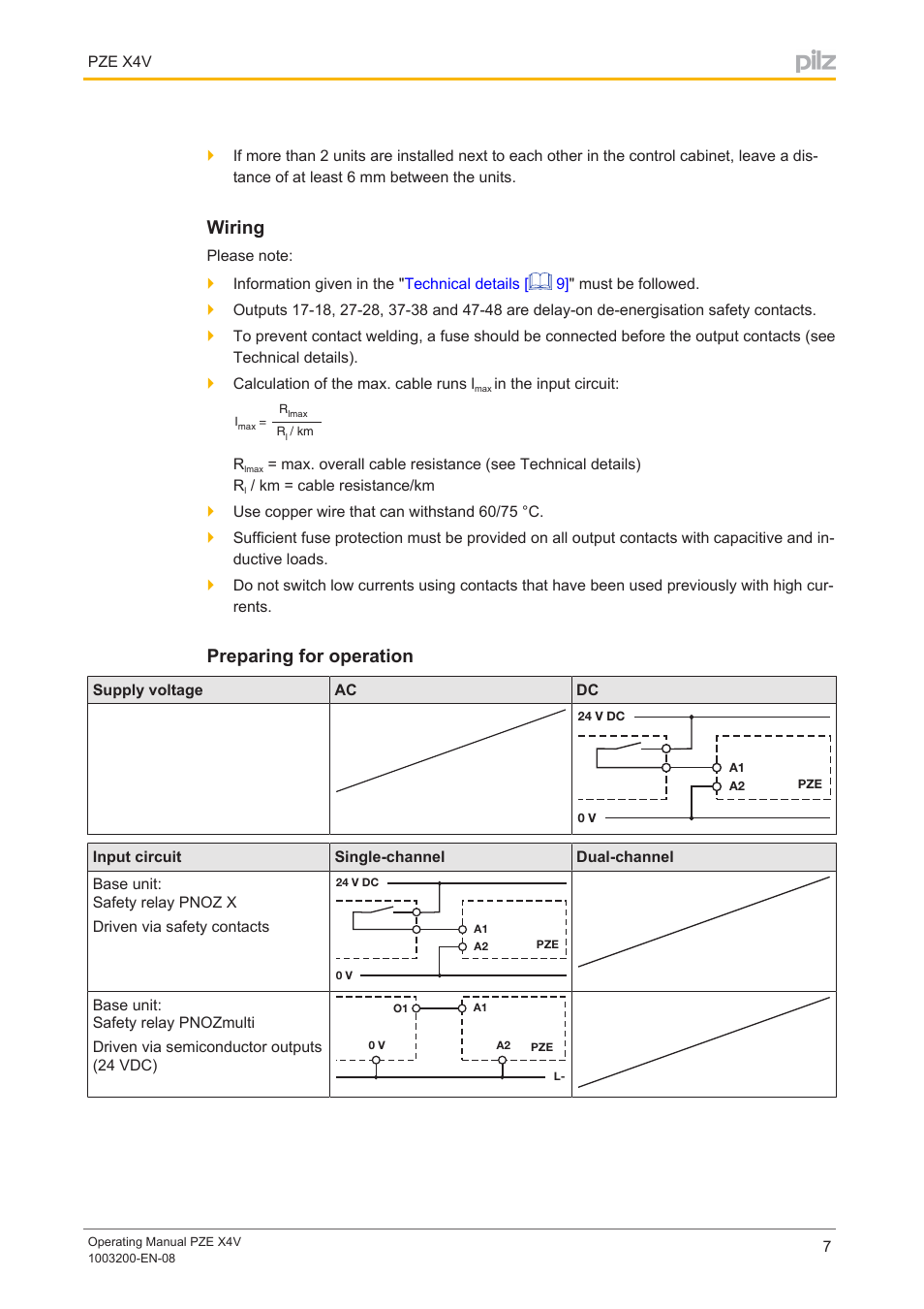 Wiring, Preparing for operation | Pilz PZE X4V 0,5/24VDC 4n/o fix User Manual | Page 7 / 19