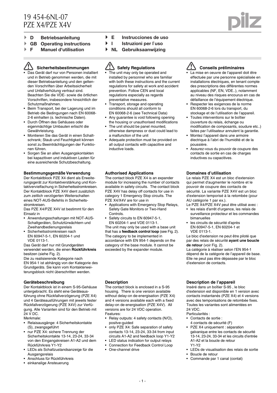 Pilz PZE X4V 0,5/24VDC 4n/o fix User Manual | 16 pages