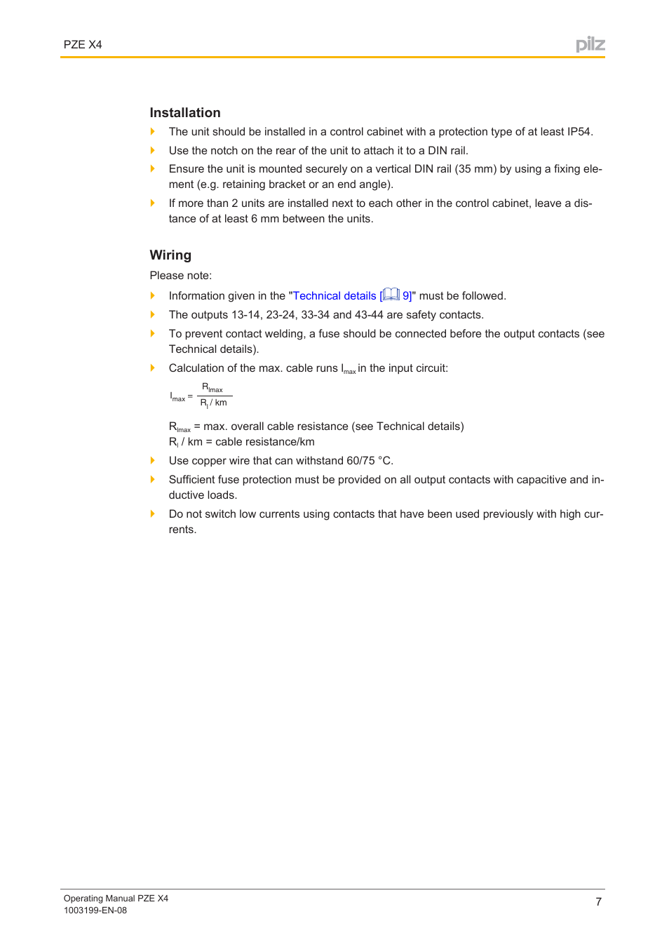 Installation, Wiring | Pilz PZE X4 24VDC 4n/o User Manual | Page 7 / 15