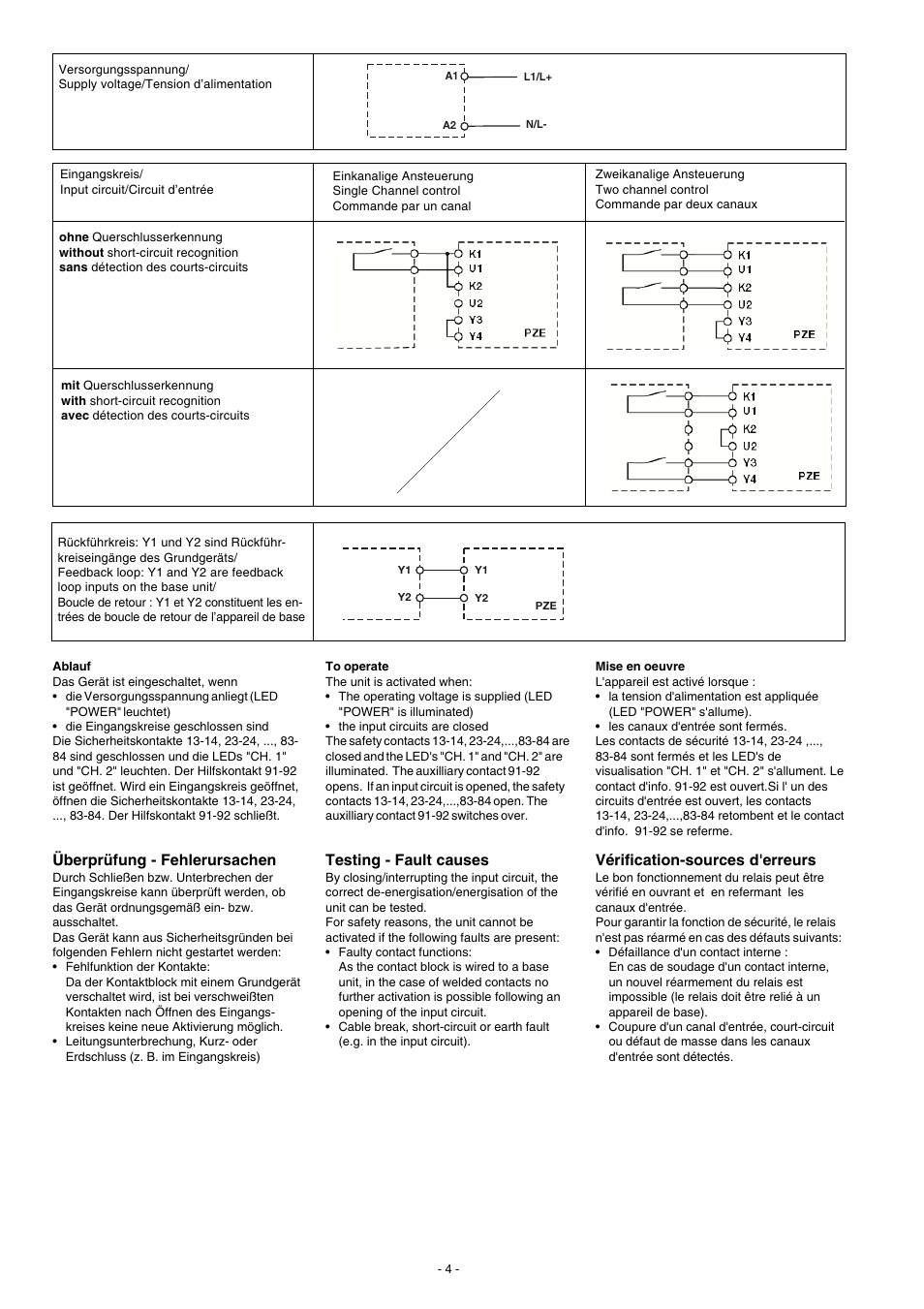 Überprüfung - fehlerursachen, Testing - fault causes, Vérification-sources d'erreurs | Pilz PZE 9P 24VACDC 8n/o 1n/c User Manual | Page 4 / 20