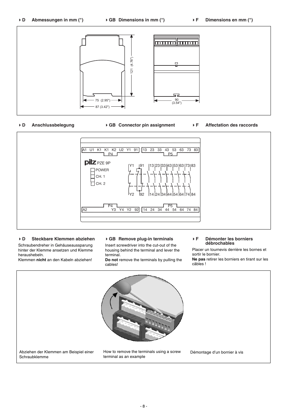 Pilz PZE 9P 24VACDC 8n/o 1n/c User Manual | Page 8 / 20