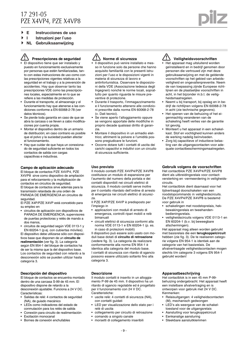 Pilz PZE X4VP8 24VDC 4n/o User Manual | Page 9 / 16