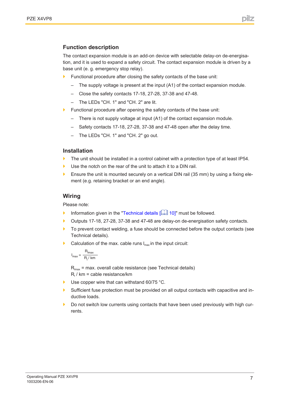 Function description, Installation, Wiring | Pilz PZE X4VP8 24VDC 4n/o User Manual | Page 7 / 16