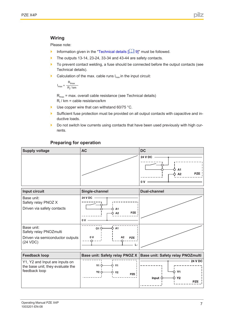 Wiring, Preparing for operation | Pilz PZE X4P 24VDC 4n/o User Manual | Page 7 / 16