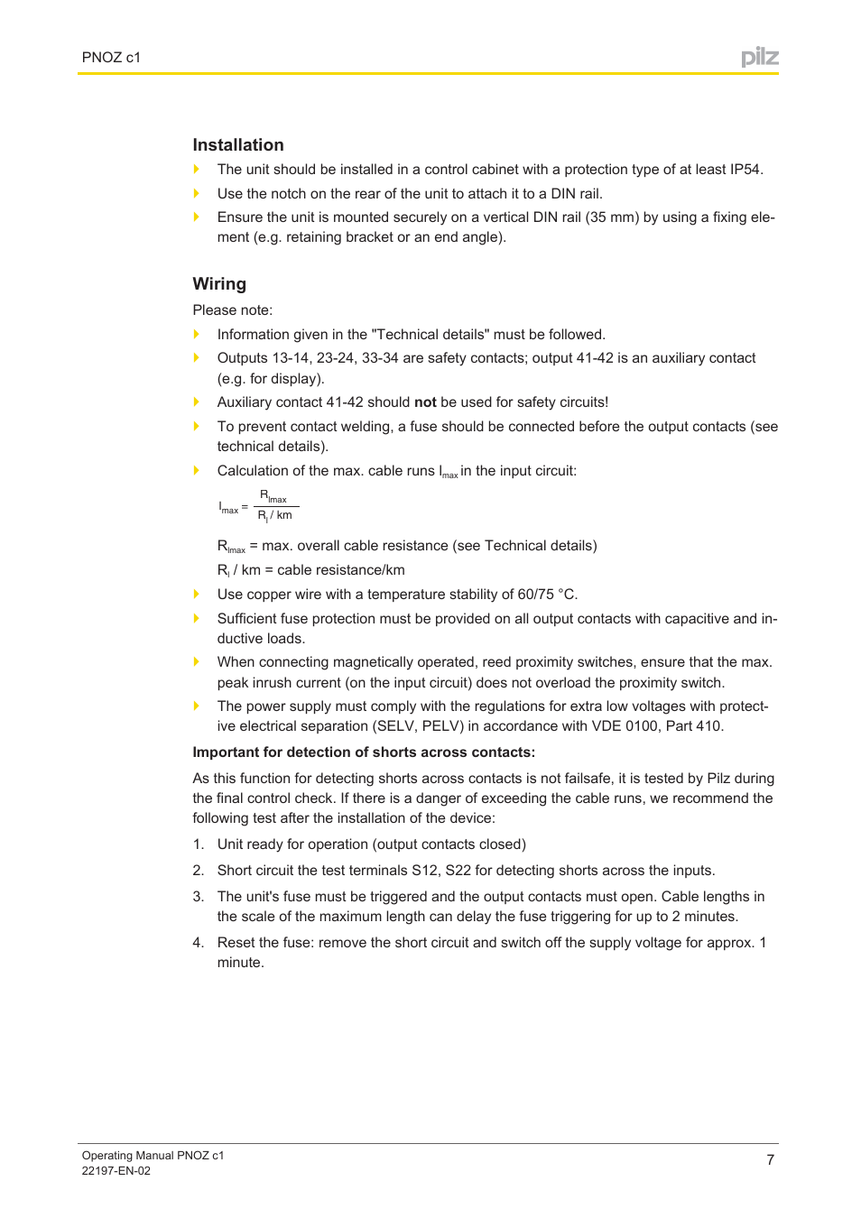 Installation, Wiring | Pilz PNOZ c1 24VDC 3n/o 1n/c User Manual | Page 7 / 15