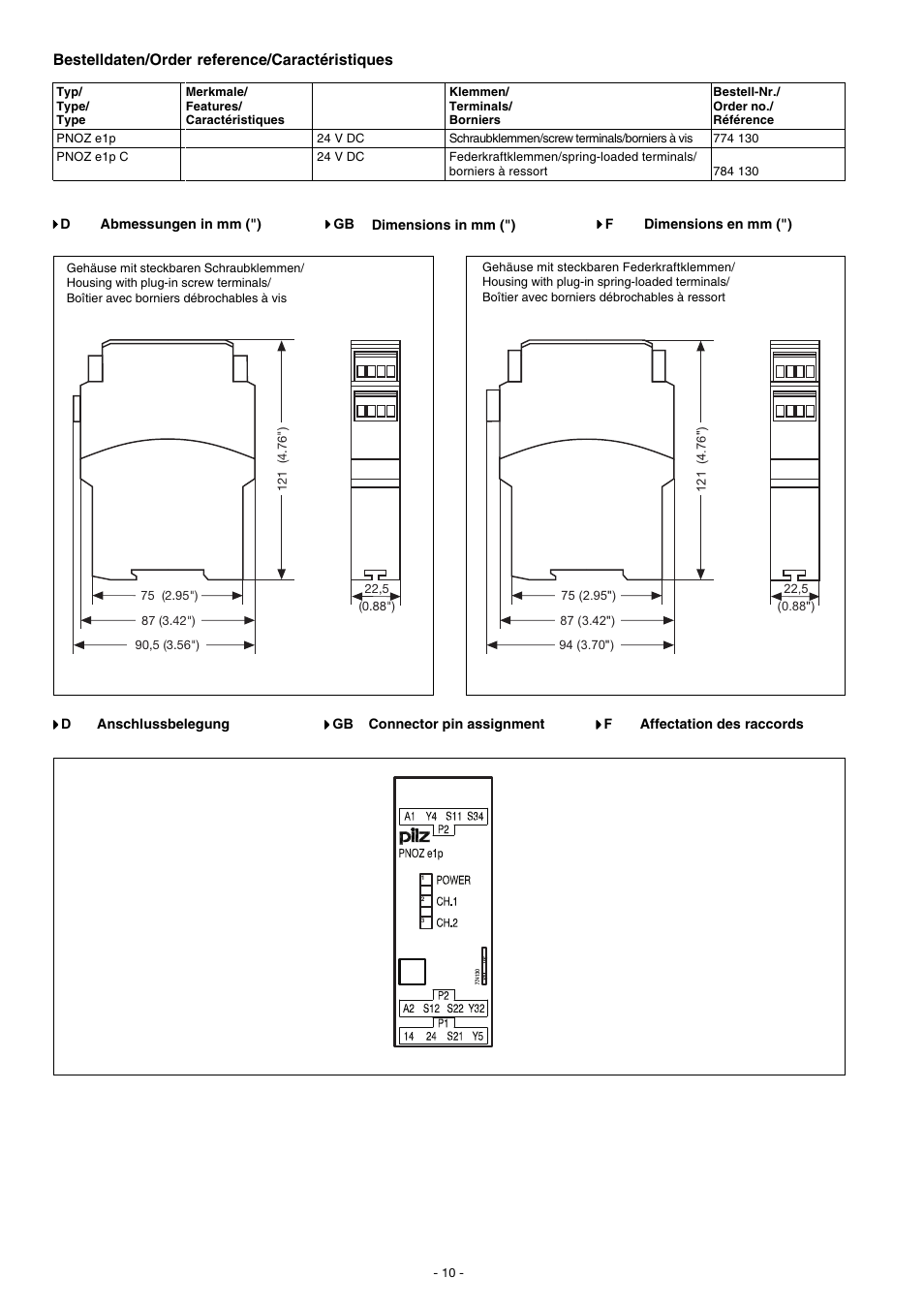 Pilz PNOZ e1p 24VDC 2so User Manual | Page 10 / 12
