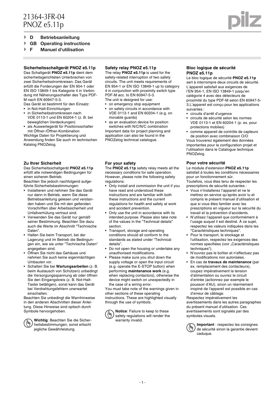 Pilz PNOZ e5.11p 24VDC 2so User Manual | 12 pages