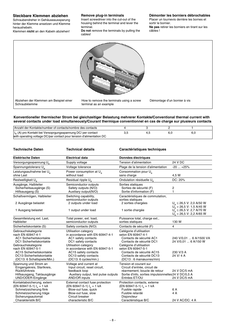 Steckbare klemmen abziehen | Pilz PNOZ e6.1p 24VDC 4n/o 2so User Manual | Page 8 / 12