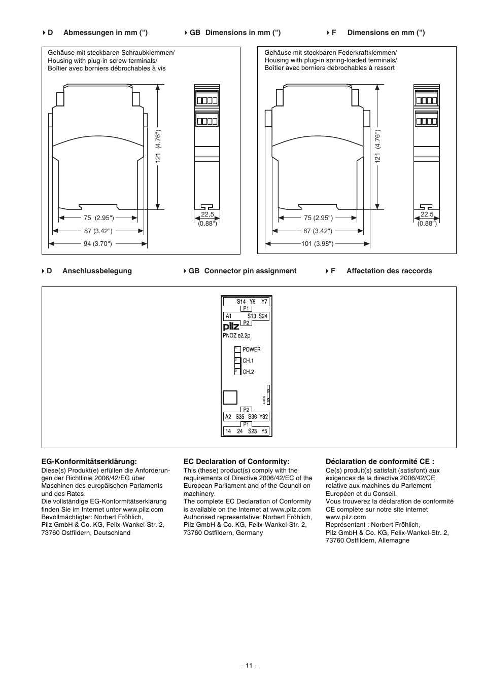 Pilz PNOZ e2.2p 24VDC 2so User Manual | Page 11 / 12