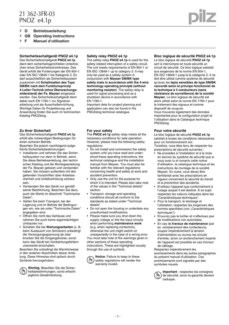 Pilz PNOZ e4.1p 24VDC 2so User Manual | 12 pages