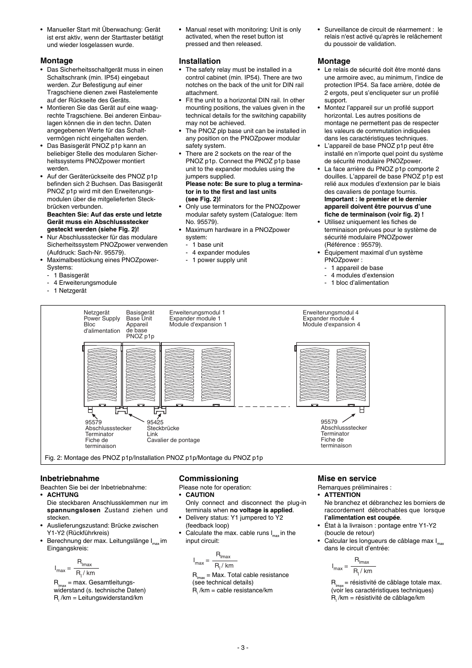 Montage, Commissioning, Mise en service | Inbetriebnahme, Installation | Pilz PNOZ p1p 24VDC 2so User Manual | Page 3 / 16