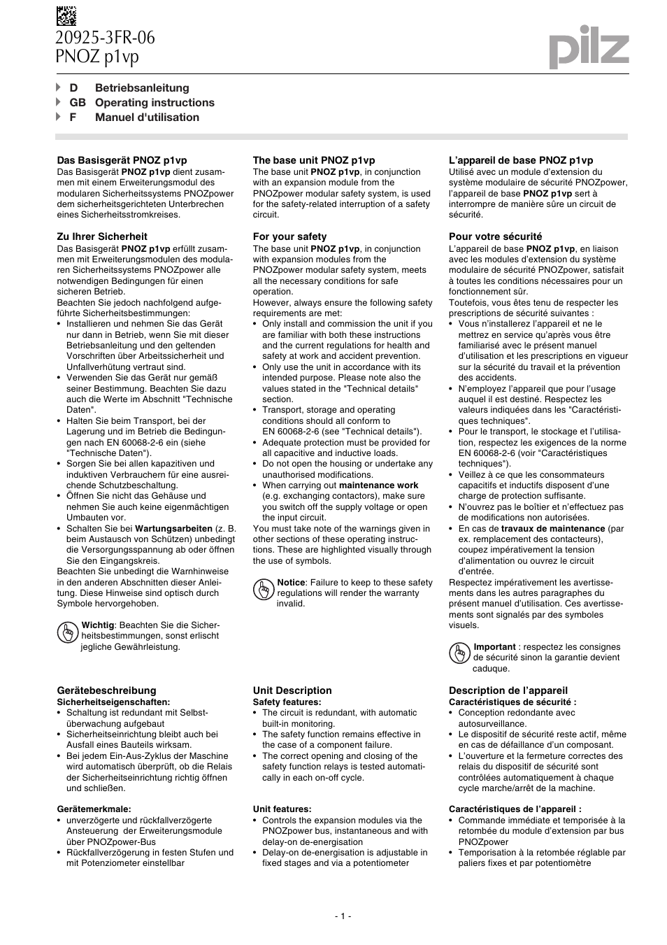 Pilz PNOZ p1vp 30s User Manual | 10 pages