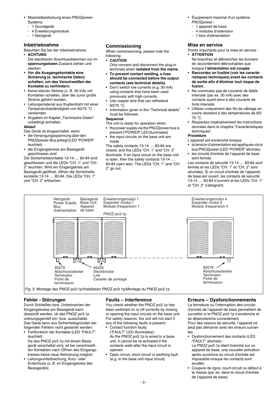 Inbetriebnahme, Fehler - störungen, Commissioning | Faults – interference, Mise en service, Erreurs – dysfonctionnements | Pilz PNOZ po3.1p 8n/o User Manual | Page 3 / 12
