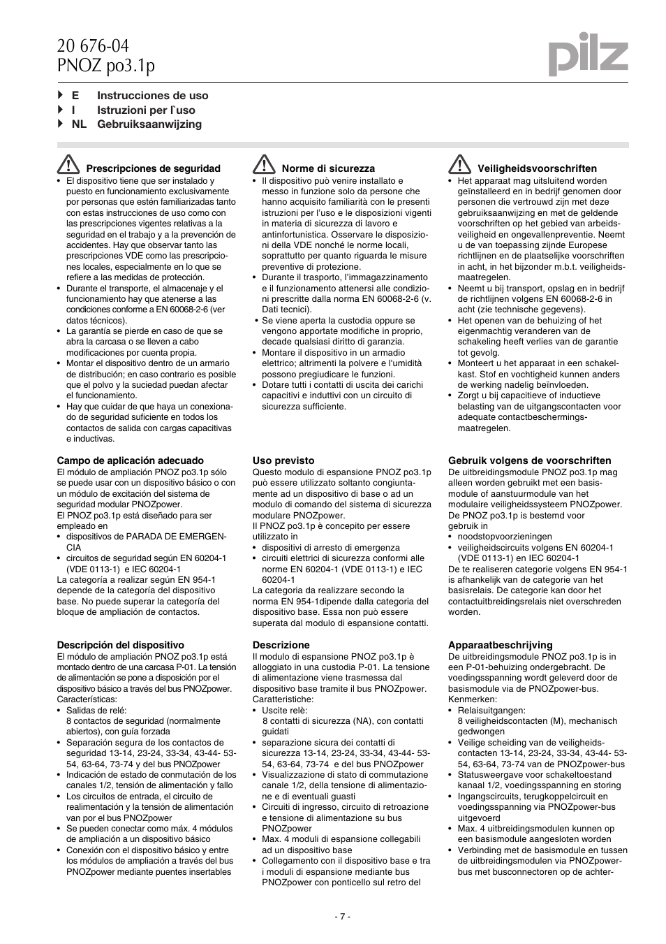 Pilz PNOZ po3.1p 8n/o User Manual | Page 7 / 12