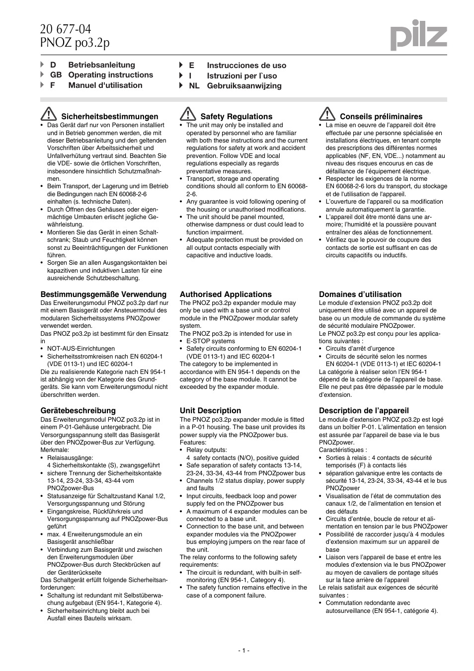 Pilz PNOZ po3.2p 4n/o User Manual | 12 pages