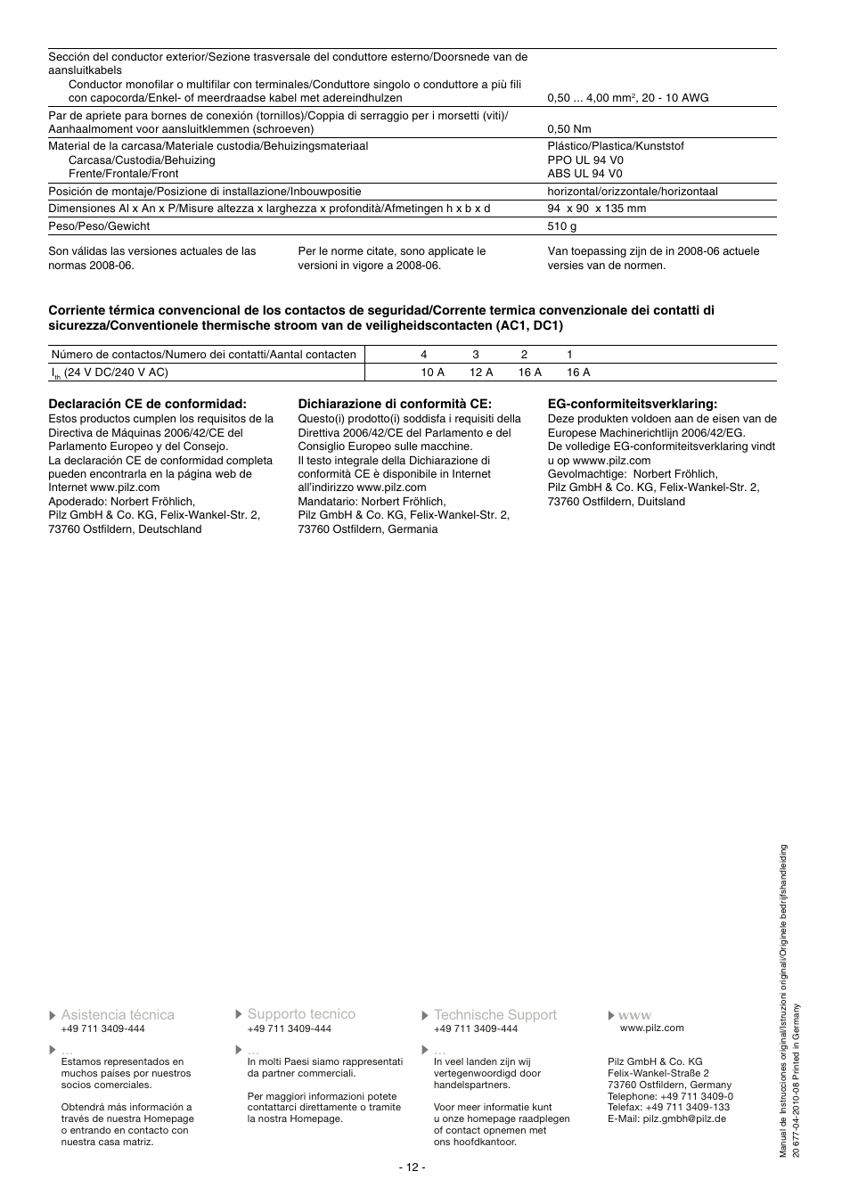 Pilz PNOZ po3.2p 4n/o User Manual | Page 12 / 12