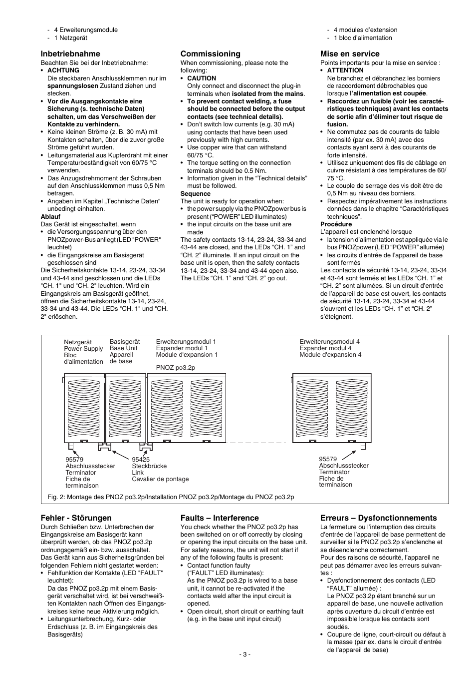 Inbetriebnahme, Fehler - störungen, Commissioning | Faults – interference, Mise en service, Erreurs – dysfonctionnements | Pilz PNOZ po3.2p 4n/o User Manual | Page 3 / 12