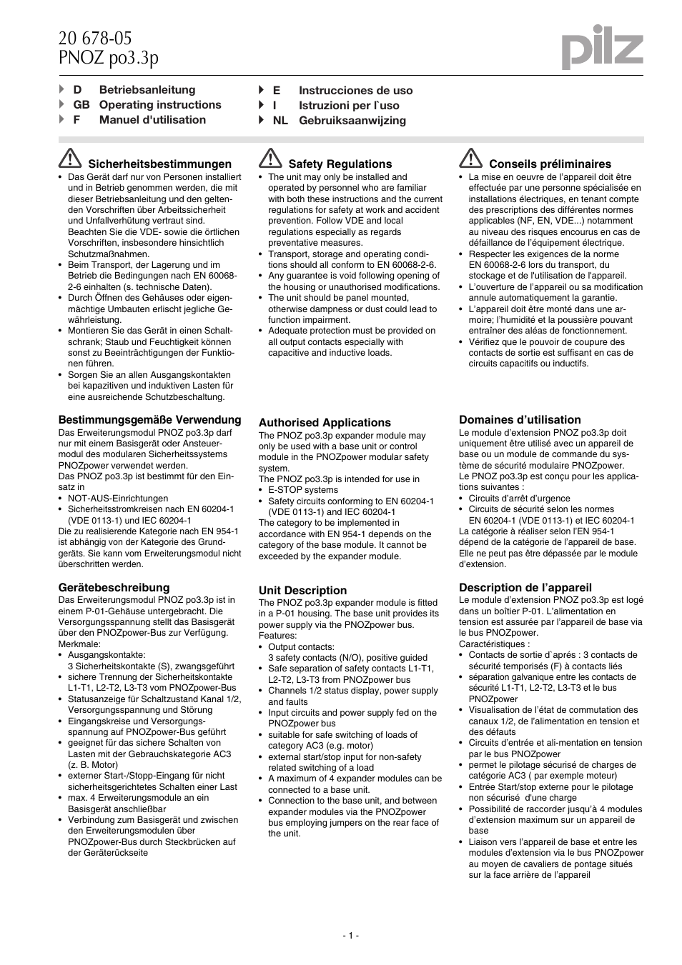 Pilz PNOZ po3.3p 3n/o User Manual | 16 pages