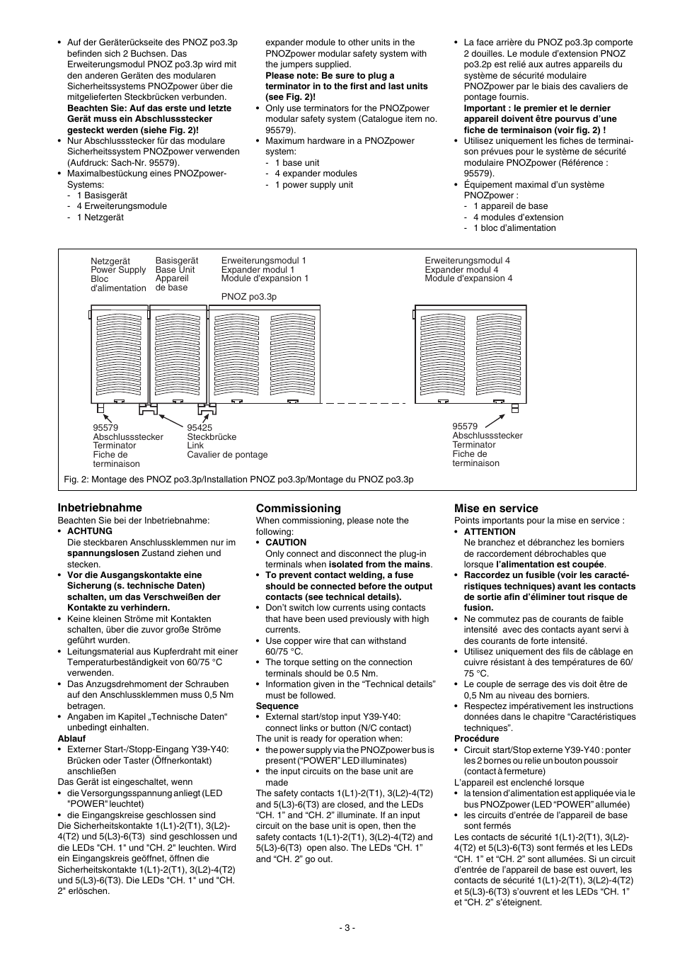 Inbetriebnahme, Commissioning, Mise en service | Pilz PNOZ po3.3p 3n/o User Manual | Page 3 / 16