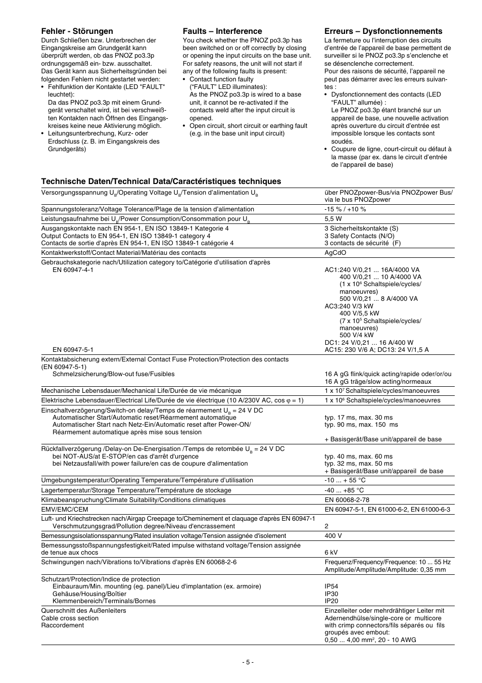 Fehler - störungen, Faults – interference, Erreurs – dysfonctionnements | Pilz PNOZ po3.3p 3n/o User Manual | Page 5 / 16