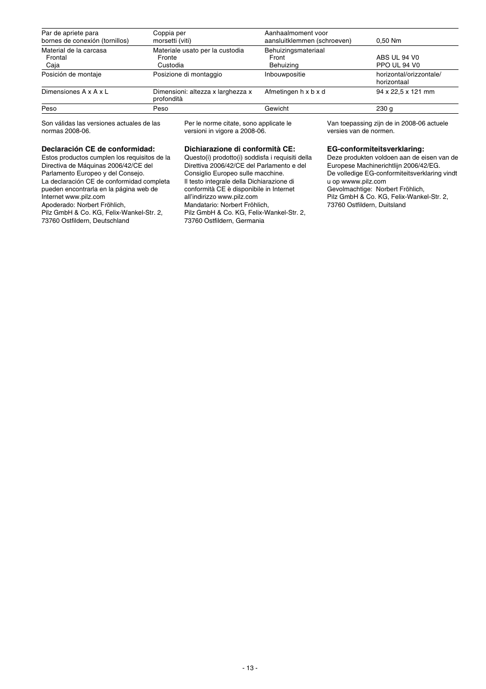 Pilz PNOZ po3p 3n/o 1n/c User Manual | Page 13 / 16
